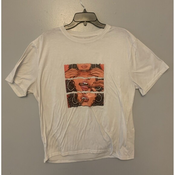 SHEIN Slaydiva Oversized T-Shirt Roll It Up. White Size Large - Picture 1 of 5